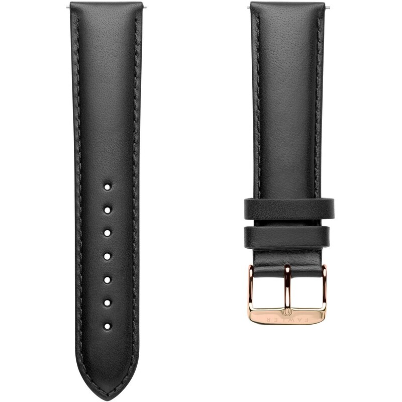 Fawler Bracelet de montre en cuir noir avec boucle couleur or rose - 22 mm