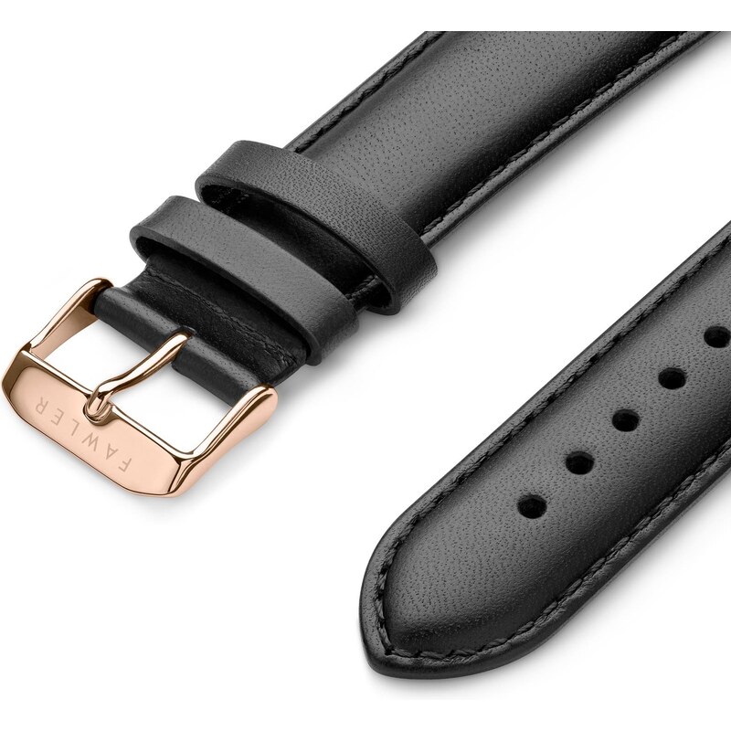 Fawler Bracelet de montre en cuir noir avec boucle couleur or rose - 22 mm