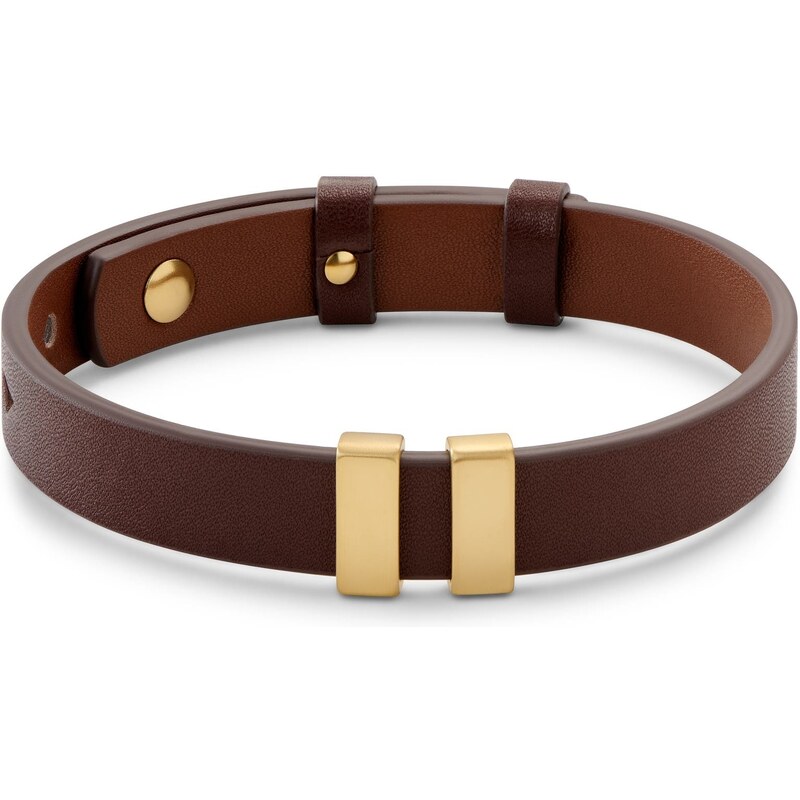 Lucleon Nomen | Bracelet en cuir brun avec plaque d'identité dorée