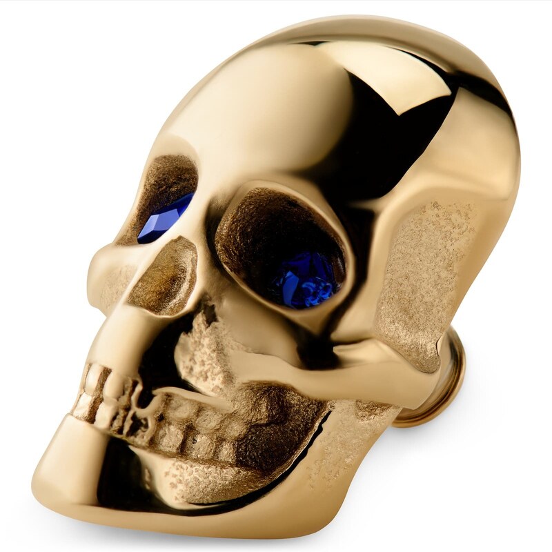 Trendhim Pendentif pour montre Le crâne en acier inoxydable doré et zircones bleues