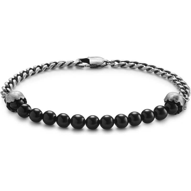 Lucleon Aspero | Bracelet en perles d'onyx et crânes gris