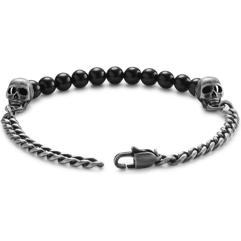 Lucleon Aspero | Bracelet en perles d'onyx et crânes gris