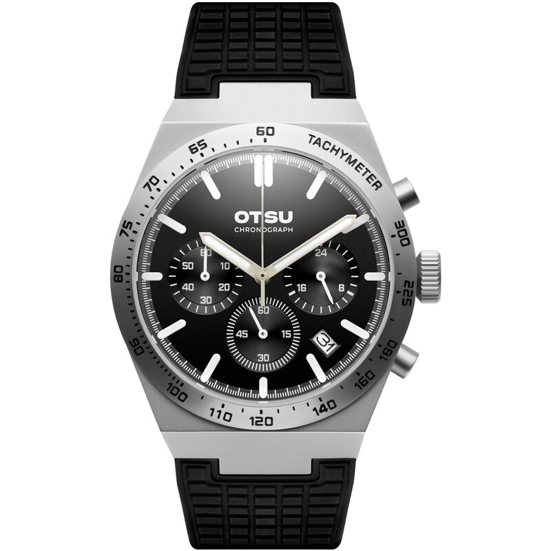 Otsu Heron | Montre chronographe en acier inoxydable argenté et noir