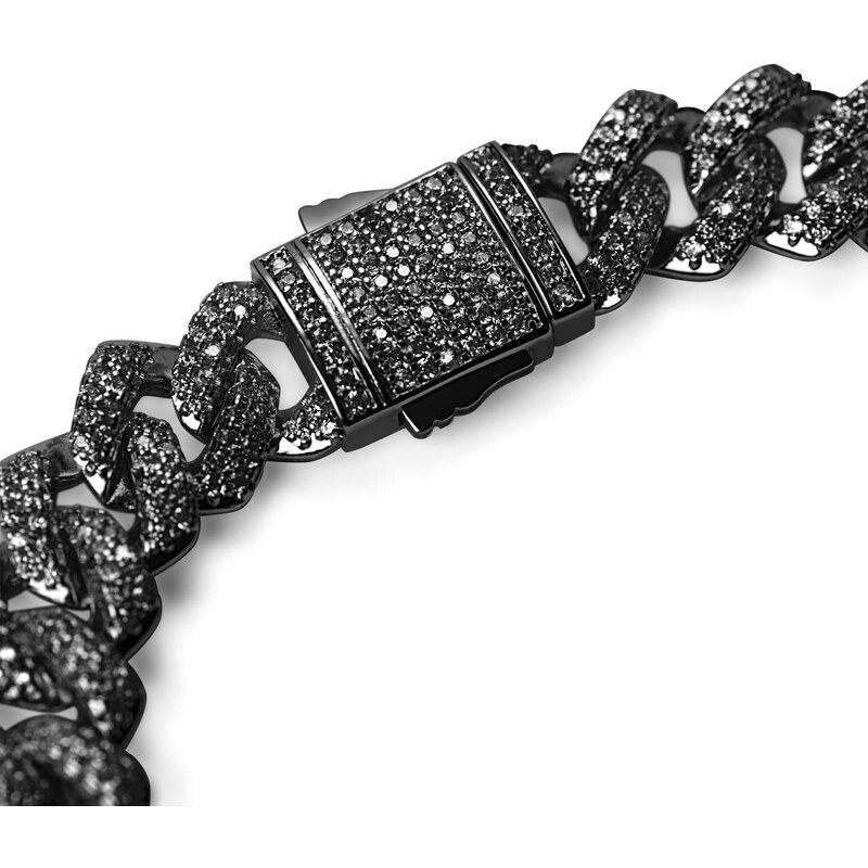 Otsu Nicos | Bracelet à maille cubaine carrée en métal noir serti de zircones - 12 mm