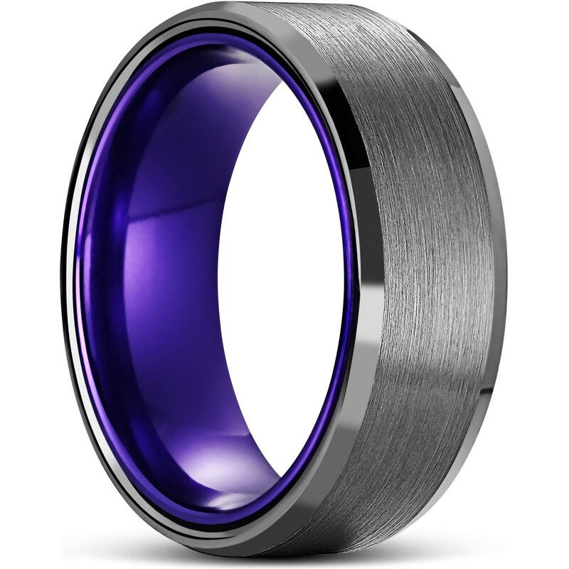 Lucleon Terra | Bague en carbure de tungstène avec bord biseauté gris foncé et violet 8 mm