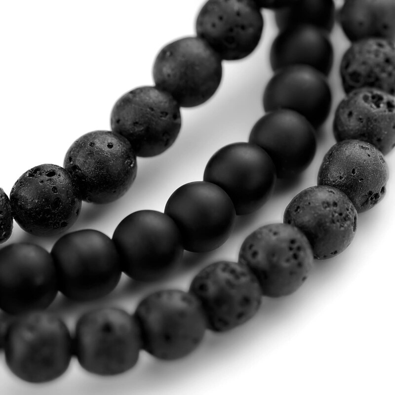 Lucleon Set de bracelets avec perles en onyx noir, roche de lave, turquoise et hématite