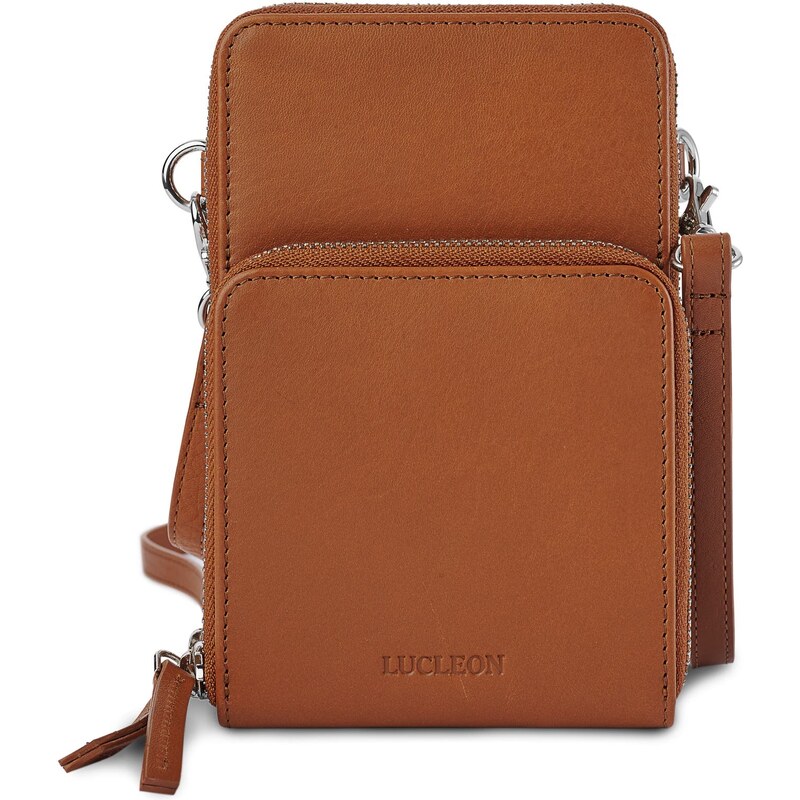 Lucleon Étui pour téléphone portable en cuir cognac avec portefeuille