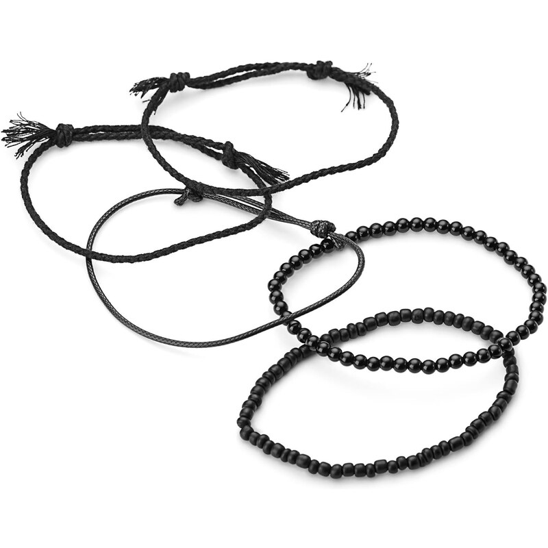 Lucleon Set de bracelets en onyx noir, coton et cuir