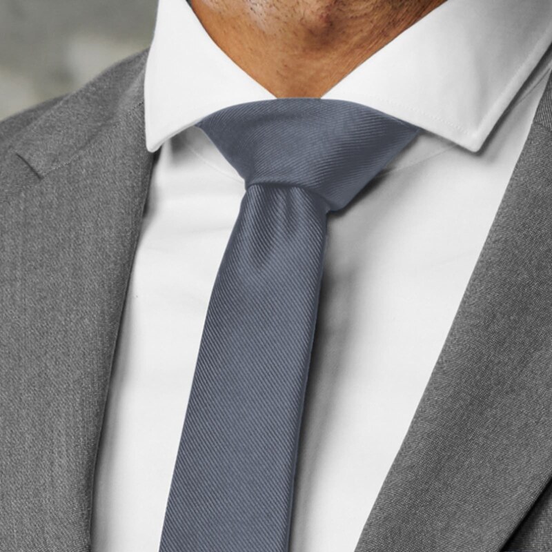 Trendhim Cravate étroite en tissu gros-grain gris foncé 6 cm