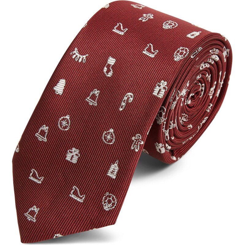 Trendhim Set de cravate et pochette de costume à motif de Noël couleur bordeaux
