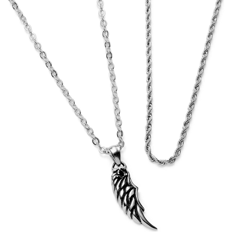 Trendhim Set de 2 colliers assortis : chaîne argentée et collier à pendentif en forme d'aile