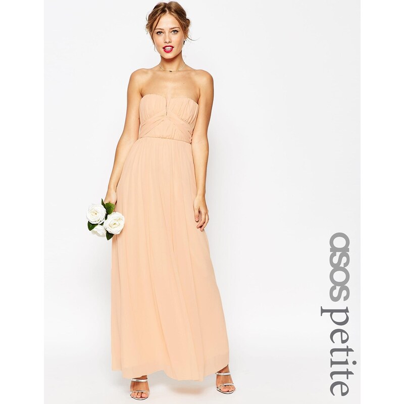 ASOS PETITE WEDDING - Maxi robe bandeau à corsage froncé - Rose