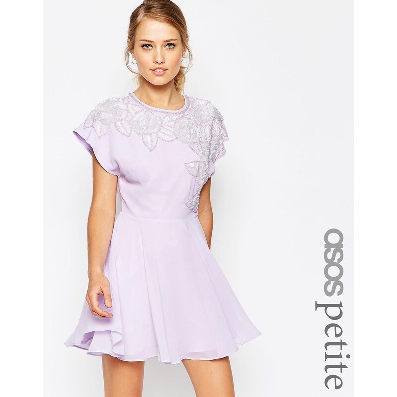 ASOS PETITE - Mini robe patineuse ornée de jolies feuilles - Lilac