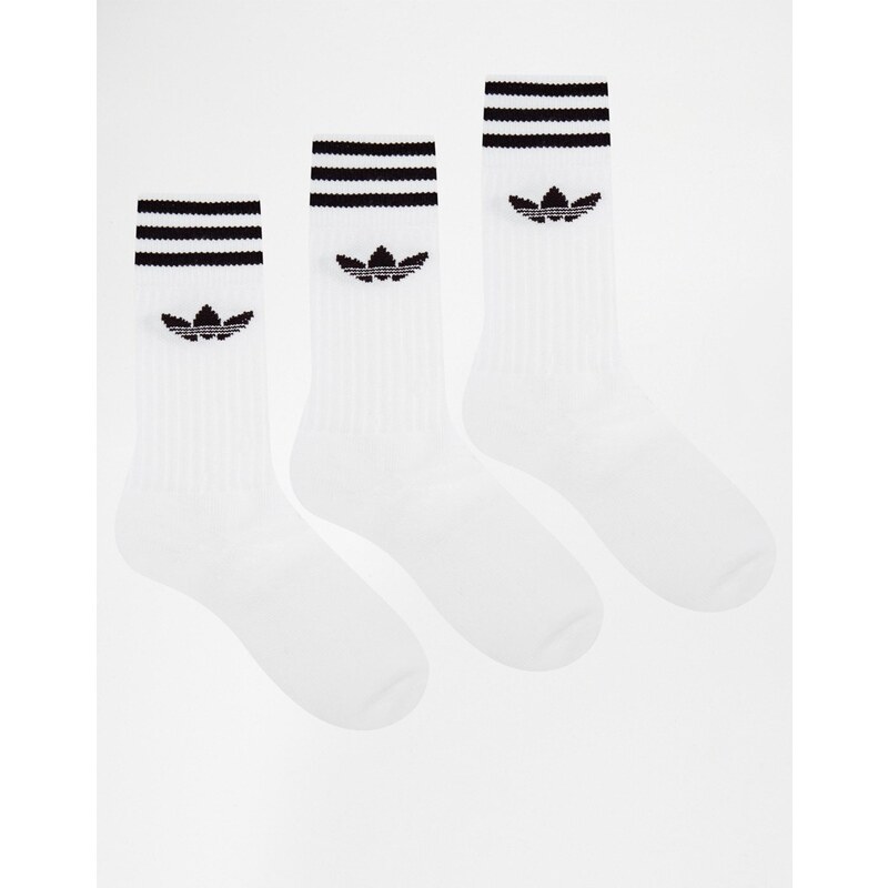 Adidas Originals - Solid Crew S21489 - Lot de 3 chaussettes - Blanc