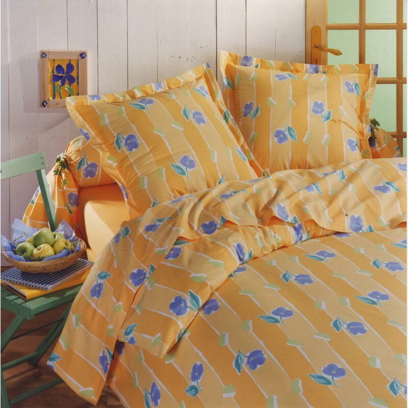 Home Linen Parure drap plat en 100% coton - Carla jaune 180x290 cm + 1 taie d'oreiller 65x65 cm