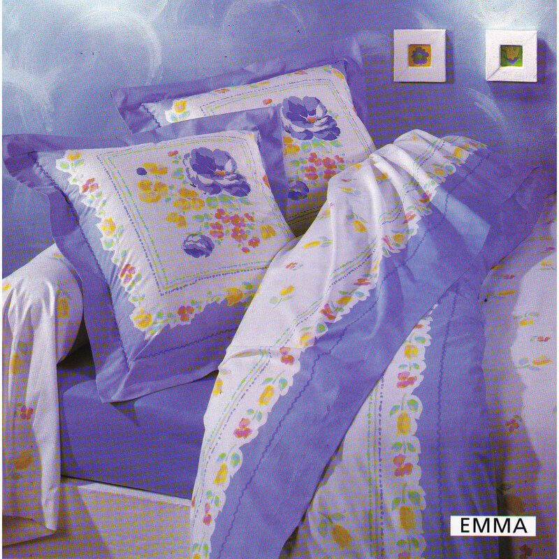 Home Linen Parure drap plat en 100% coton - Emma bleu 240x300 cm + 2 taies d'oreiller 65x65 cm