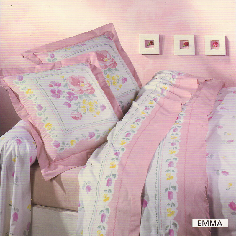Home Linen Parure drap plat en 100% coton - Emma rose 240x300 cm + 2 taies d'oreiller 65x65 cm