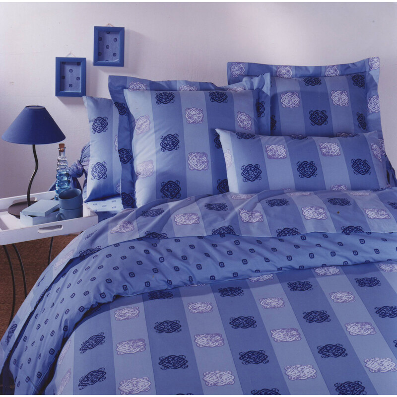 Home Linen Parure drap plat en 100% coton - Aztec bleu 180x290 cm + 1 taie d'oreiller 65x65 cm