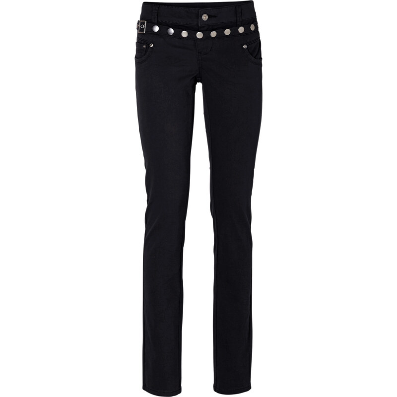 RAINBOW Pantalon extensible avec taille doublée et rivets noir femme - bonprix