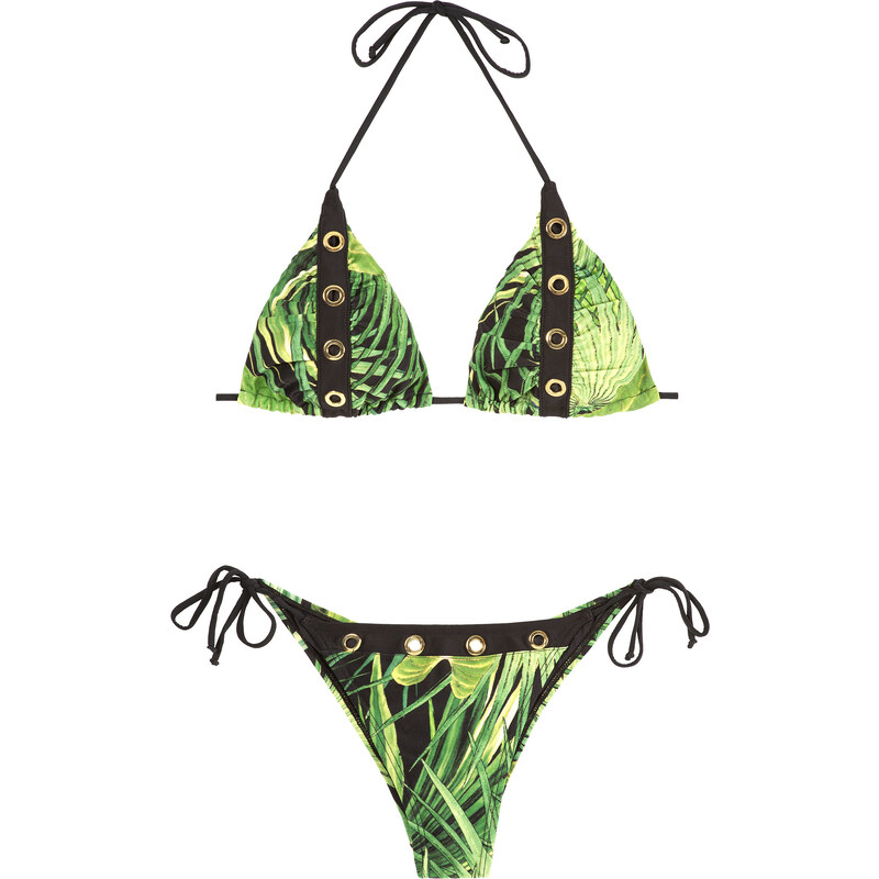Aguaclara Maillots de bain femme Bikini Triangle Vert Et Noir, Bas Scrunch échancré - Angel De Selva