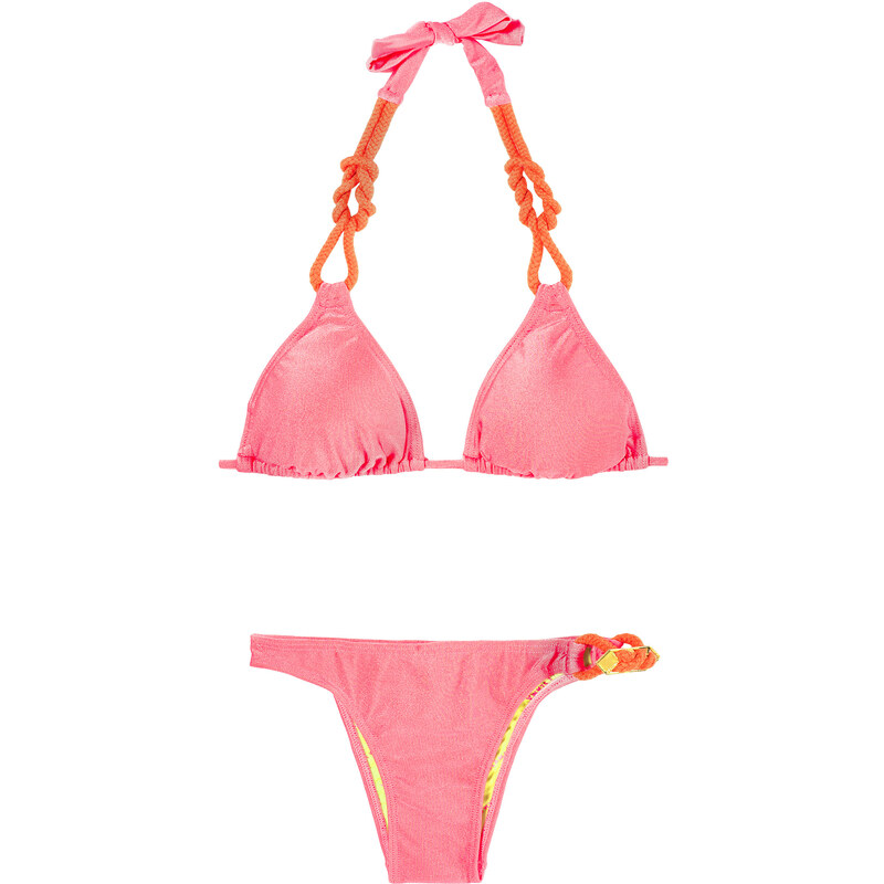 Amir Slama Maillots de bain femme Bikini Triangle Rose Irisé, Détails Corde Orange - Valentina