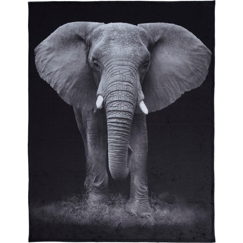 Home Linen Plaid imprimé "velours" Eléphant 150x200 cm en 100% polyester