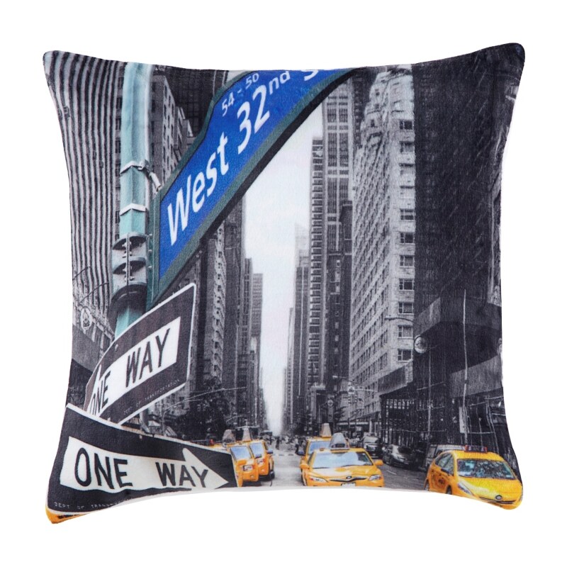 Home Linen Coussin imprimé "velours" New-York env. 45x45 cm en 100% polyester