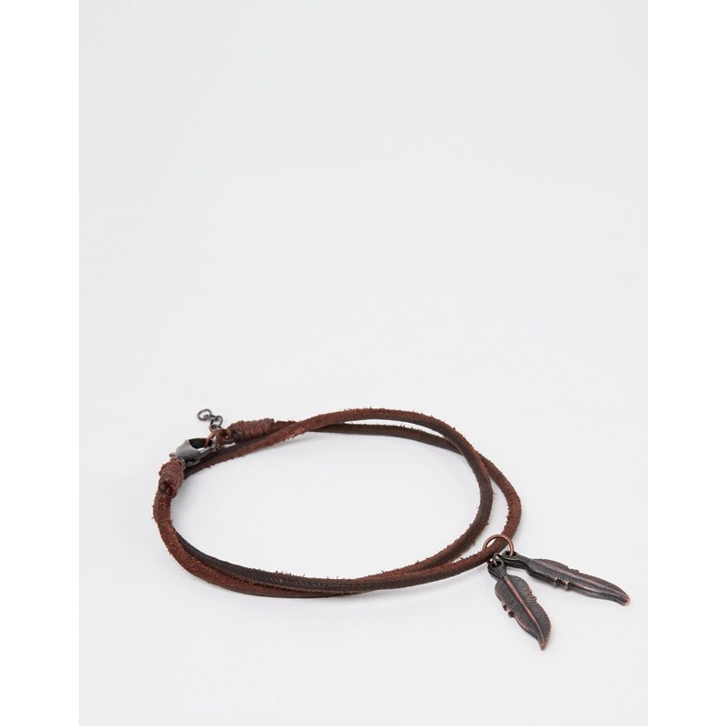ASOS - Bracelet de cheville en cuir avec plume - Marron - Marron
