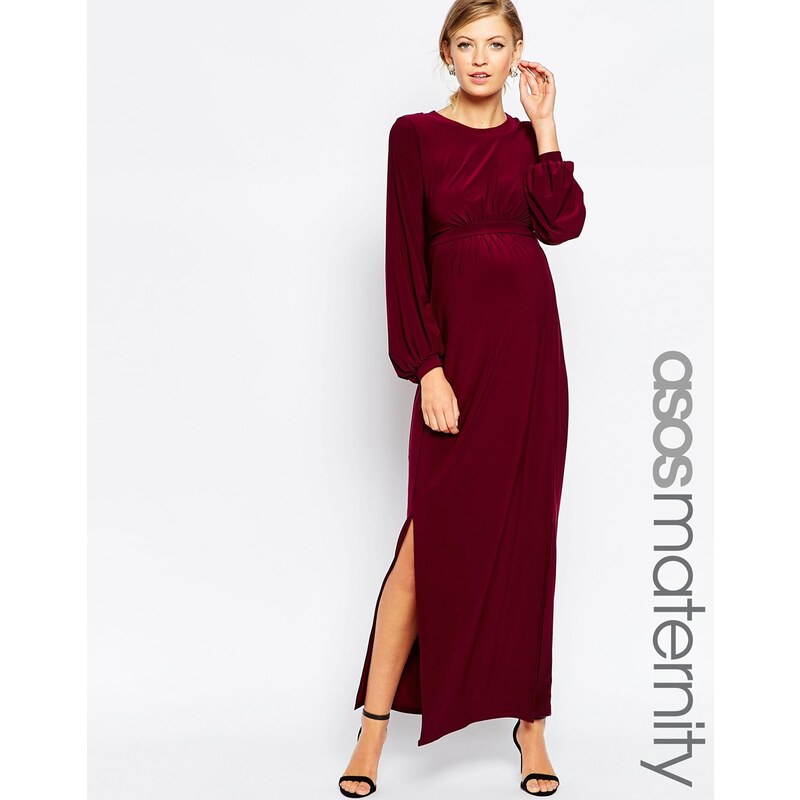 ASOS Maternity - Maxi robe drapée à manches blousantes - Rouge