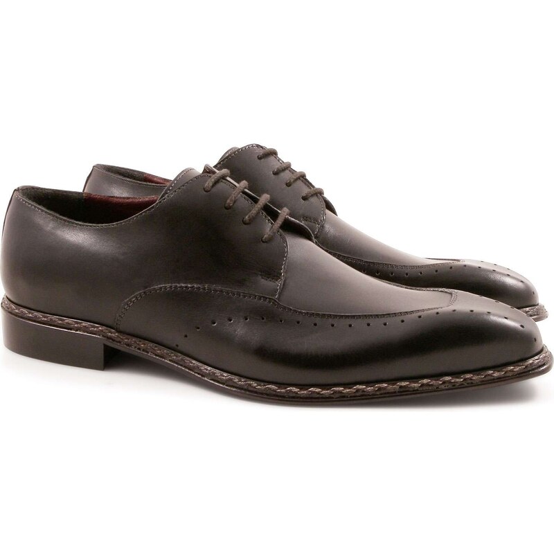 Leonardo Shoes Chaussures italienne richelieu en cuir noir artisanales