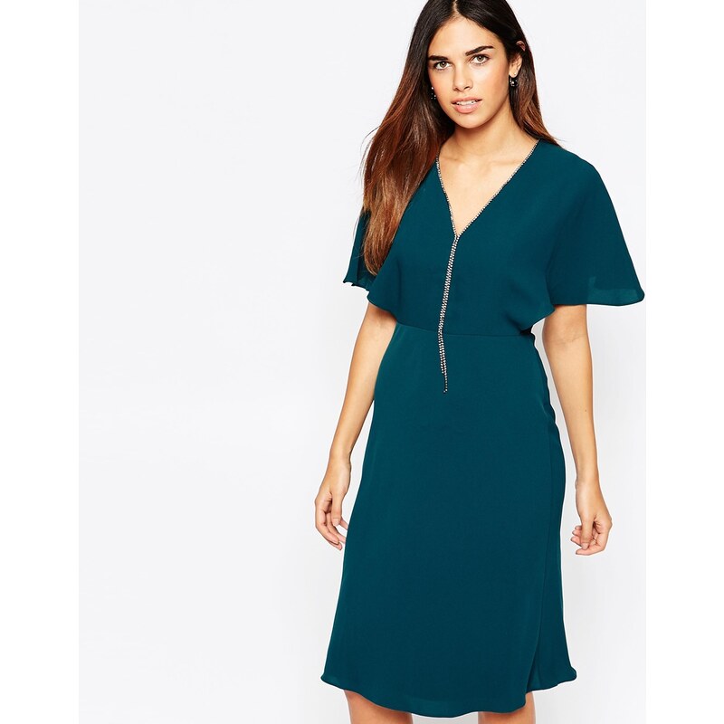 Warehouse - Mini robe ornée de strass avec col en V - Vert