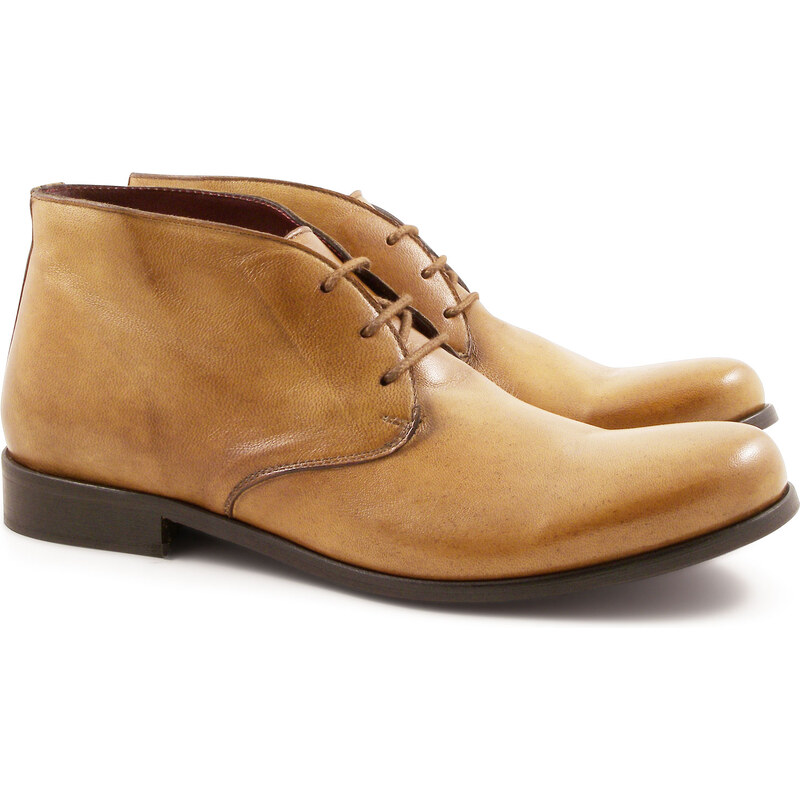 Leonardo Shoes Bottines pour hommes artisanales en cuir beige