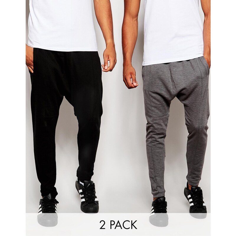 ASOS - Lot de 2 pantalons de jogging à entrejambe bas - Noir