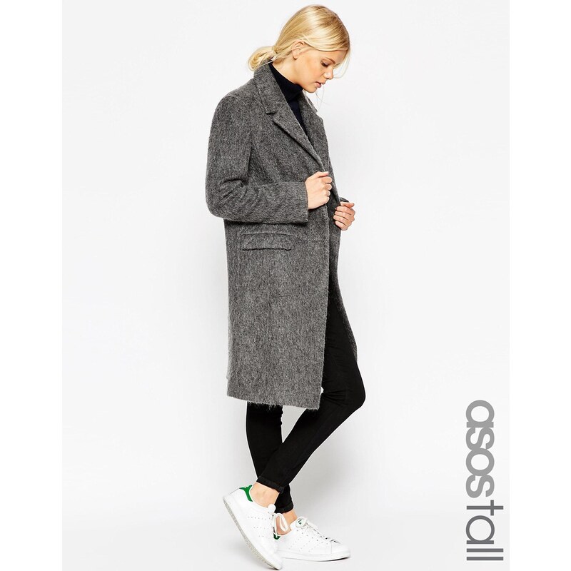 ASOS TALL - Manteau en laine duveteuse avec coutures fantaisie - Gris moyen