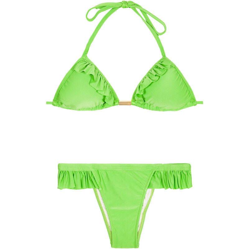 Maryssil Maillots de bain femme Bikini Triangle Vert Clair à Volants, Bas Fixe - Girly Light Green