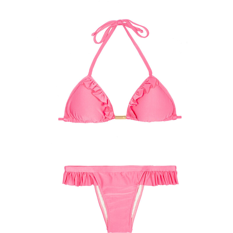 Maryssil Maillots de bain femme Bikini Brésilien Rose, Triangle Et Bas à Volants - Girly Pink