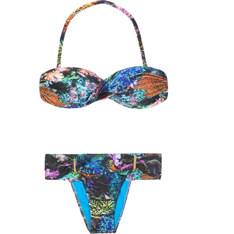 Maryssil Bikini Bandeau Torsadé, Bas Fixe Imprimé Coraux - Corais Tropical