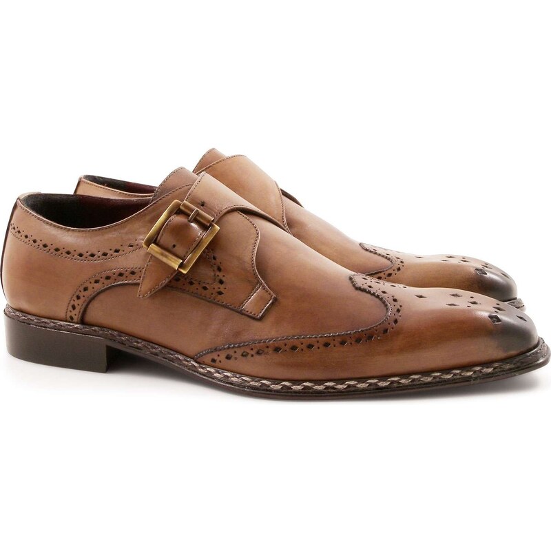 Leonardo Shoes Mocassins boucles en cuir marron claire artesanales