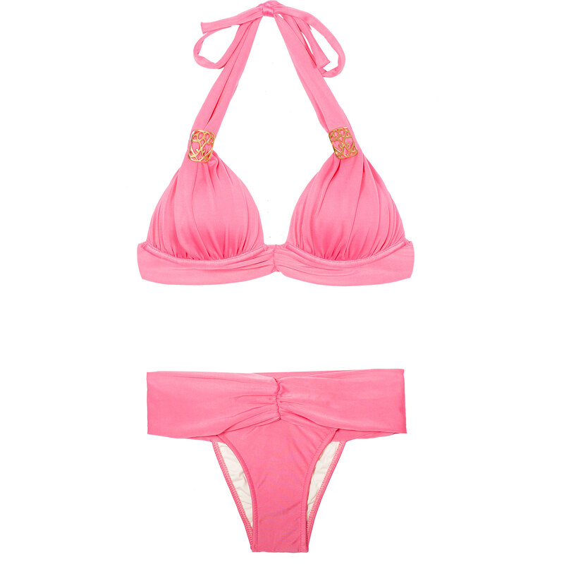 Maryssil Maillots de bain femme Bikini Rose, Triangle Foulard Drapé à Armatures - Oriental Pink