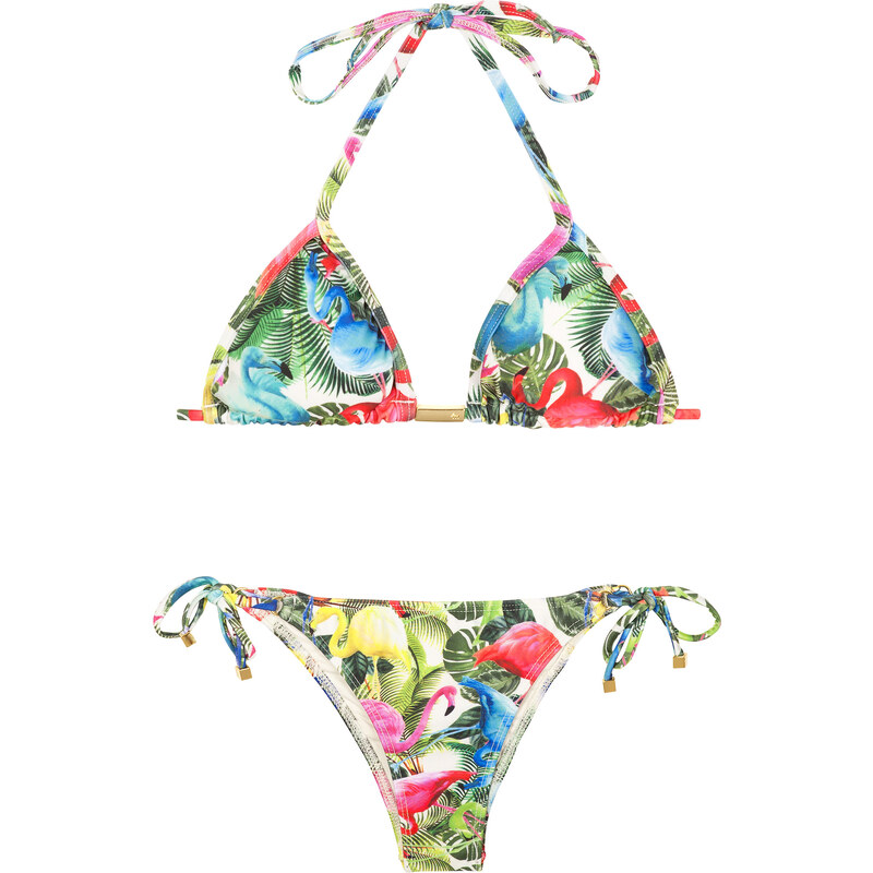Maryssil Maillots de bain femme Bikini Brésilien à Nouer, Motifs Flamants Roses - Flamingos Colors