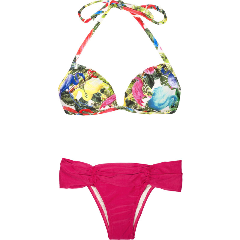 Maryssil Maillots de bain femme Bikini Triangle Fixe Imprimé, Bas Rose Foncé - Flamingos Pink