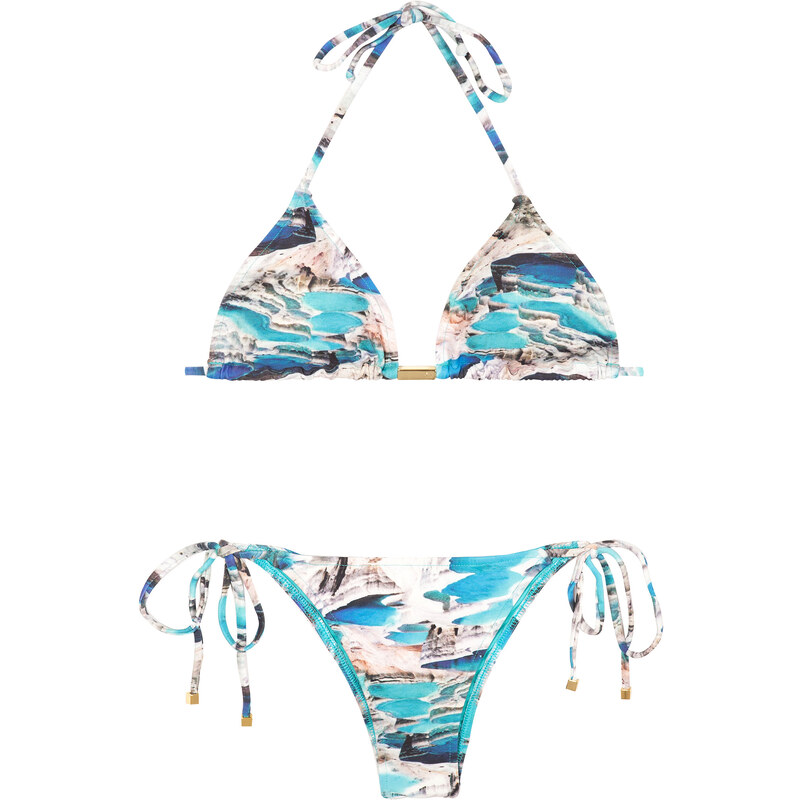 Maryssil Maillots de bain femme Bikini Triangle Coulissant Bleu, Bas à Nouer - Capadocia