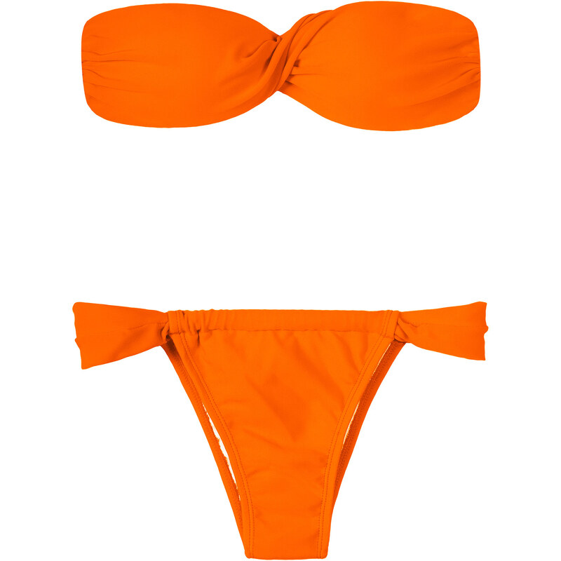 Rio De Sol Bikini Bandeau Croisé Orange Foncé, Tanga Réglable - King Torcido Sumo