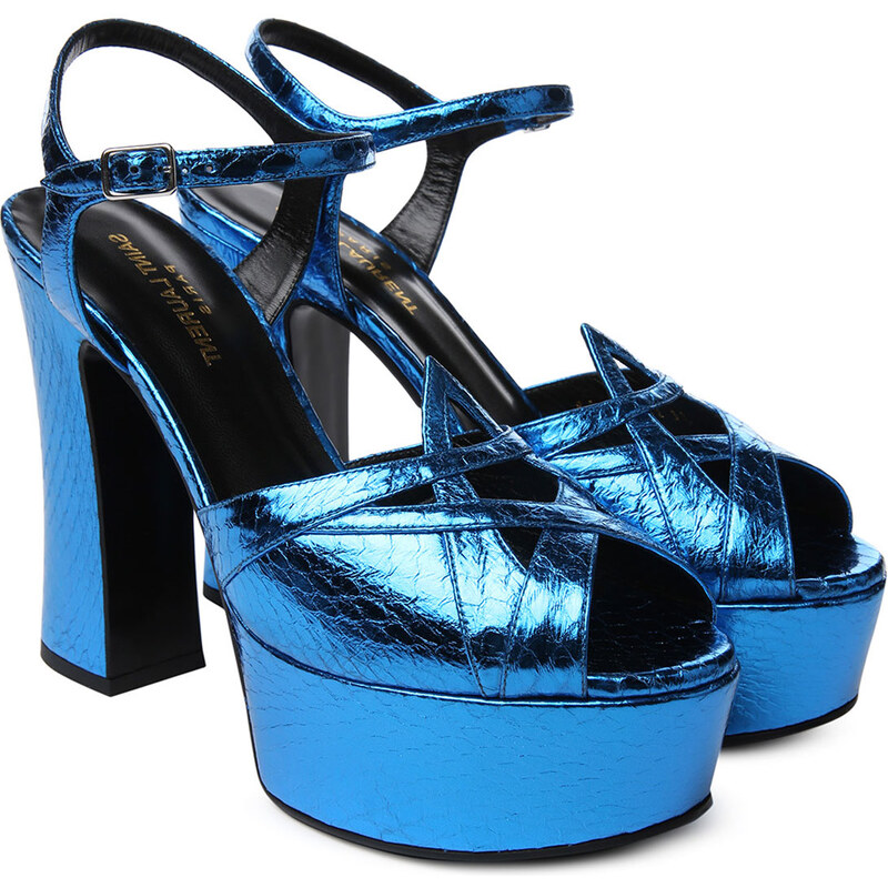 Sandales à talon Saint Laurent en elaphe Bleu intense