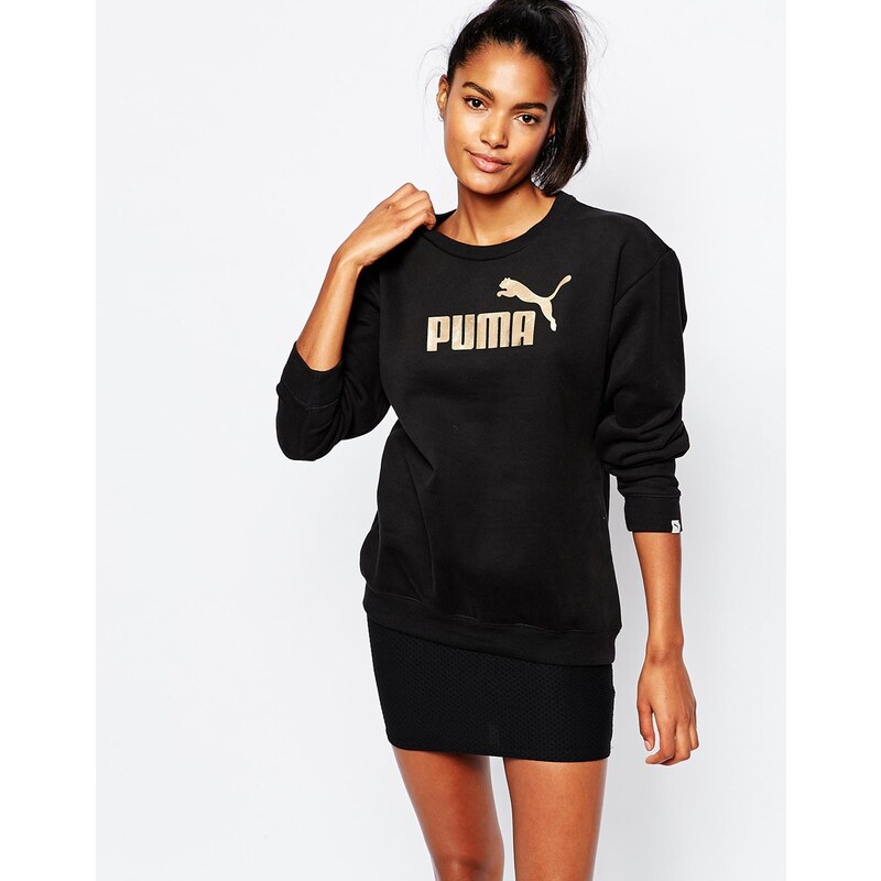 Puma - Sweat ras du cou avec logo doré - Noir