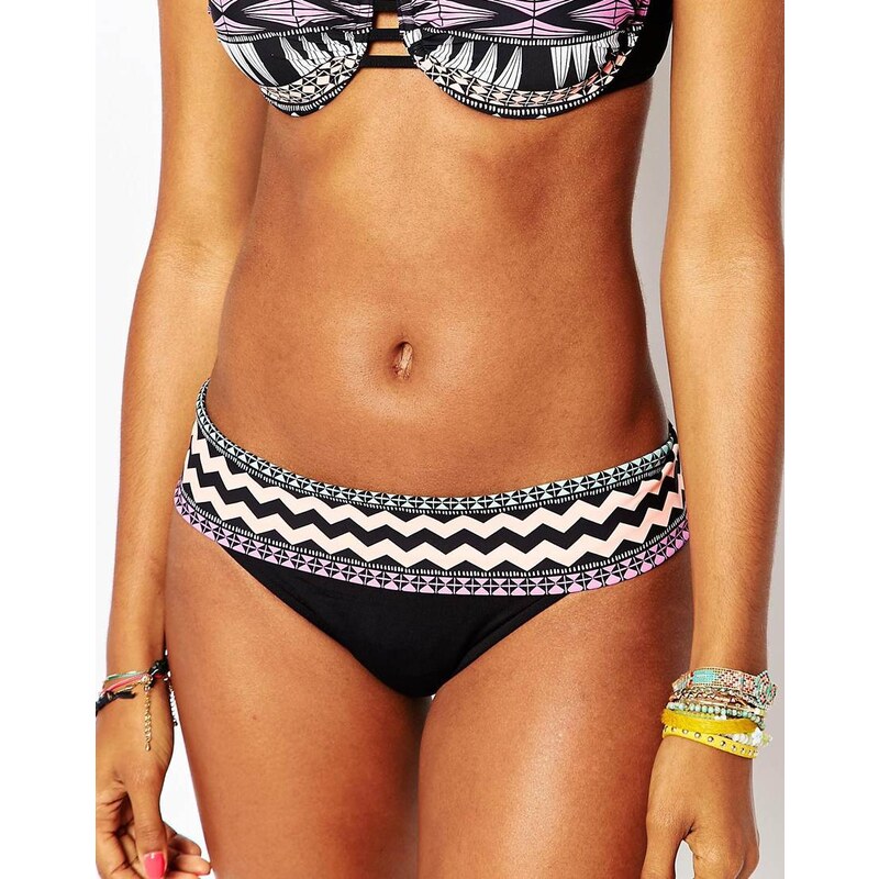 Seafolly - Bas de bikini taille basse avec rabat et motif géométrique - Melon fluo