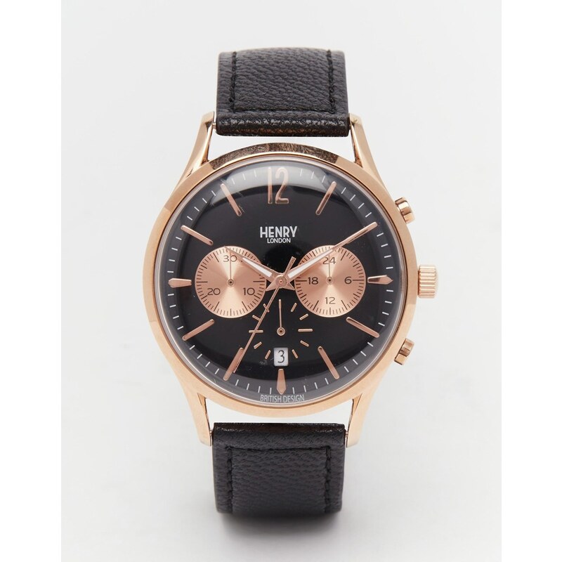 Henry London - Richmond - Montre chronographe bracelet cuir - Noir