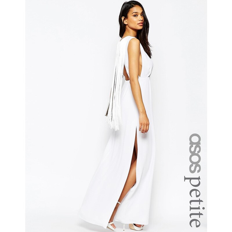 ASOS PETITE - Maxi robe avec dos frangé - Blanc