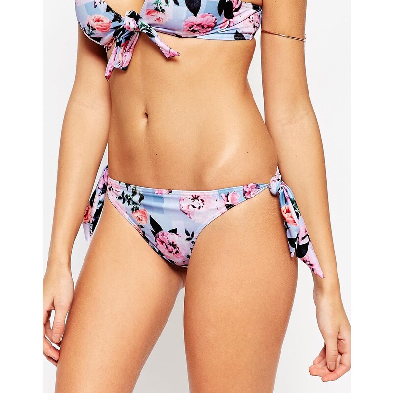 ASOS - Bas de bikini noué sur les côtés à imprimé fleurs et carreaux vichy - Multi
