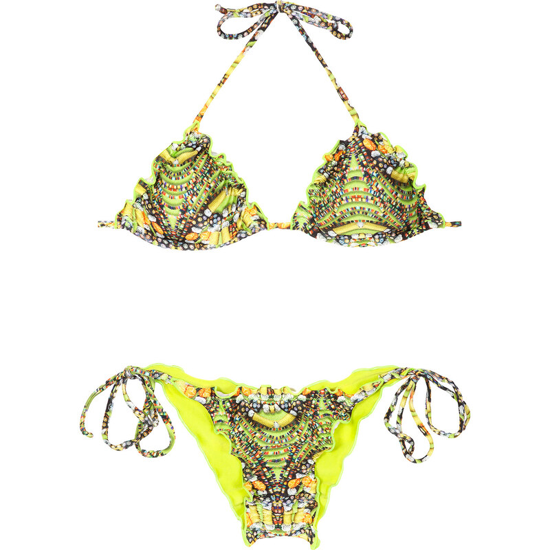 Rio De Sol Bikini Triangle Imprimé Jaune Fluo, Bas Scrunch - Atoba